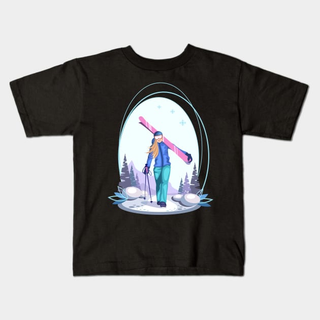 Skier Kids T-Shirt by Design by Arapova